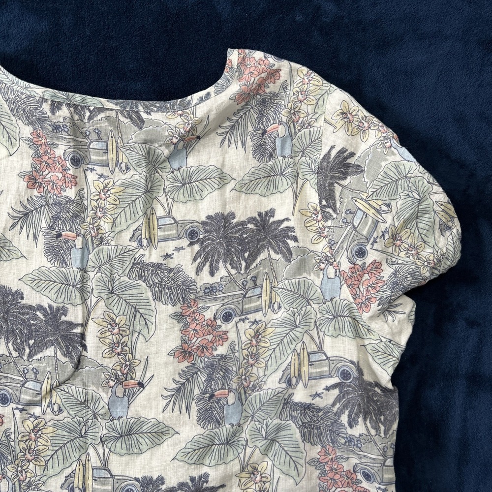 Tahari Womens Linen Top Size 1X Surfing Tropical Beach Print Resort Vacation - Picture 13 of 14